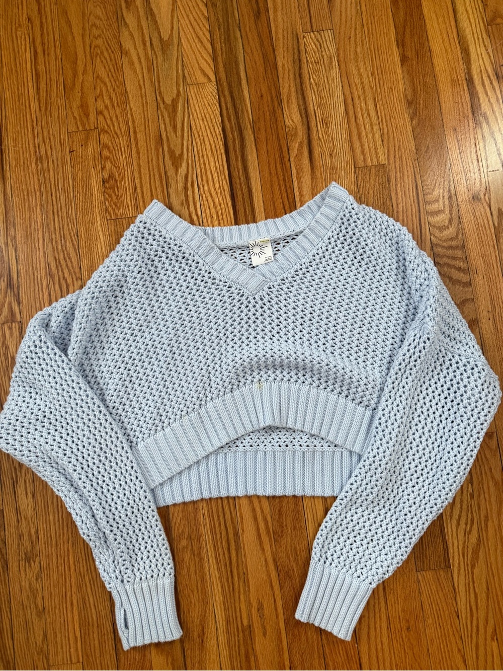 Light Blue Cropped V-Neck Knit Sweater - aerie
